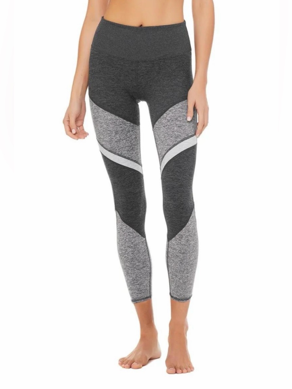 Alo Yoga Alosoft Sheila 7/8 High Waist Leggings Gray Colorblock S